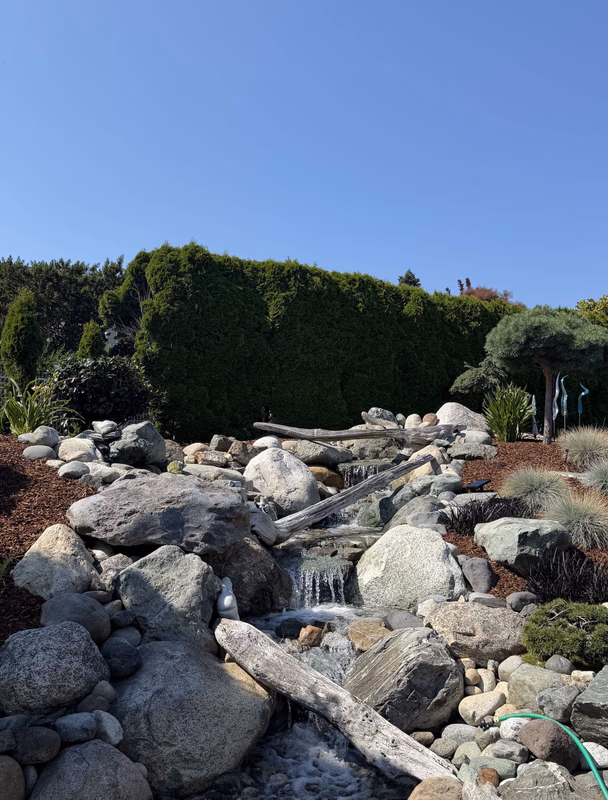 Rock waterfall water feature in Anacortes, WA