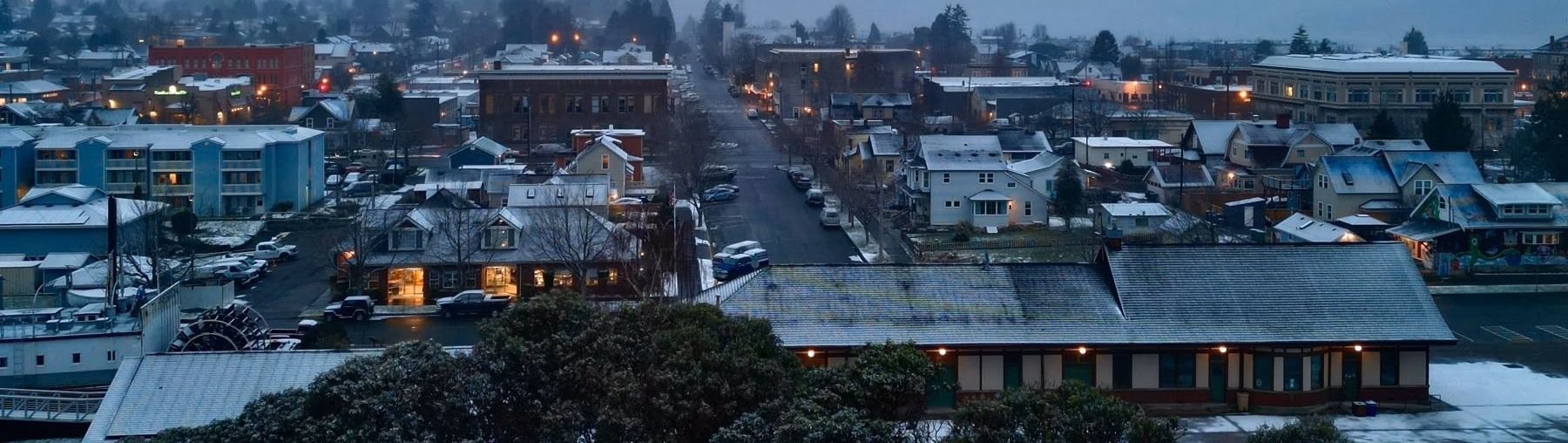 Snow over Anacortes, WA in winter